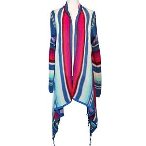 Billabong Striped Boho Fringe Waterfall Cardigan Festival Southwestern Womens L